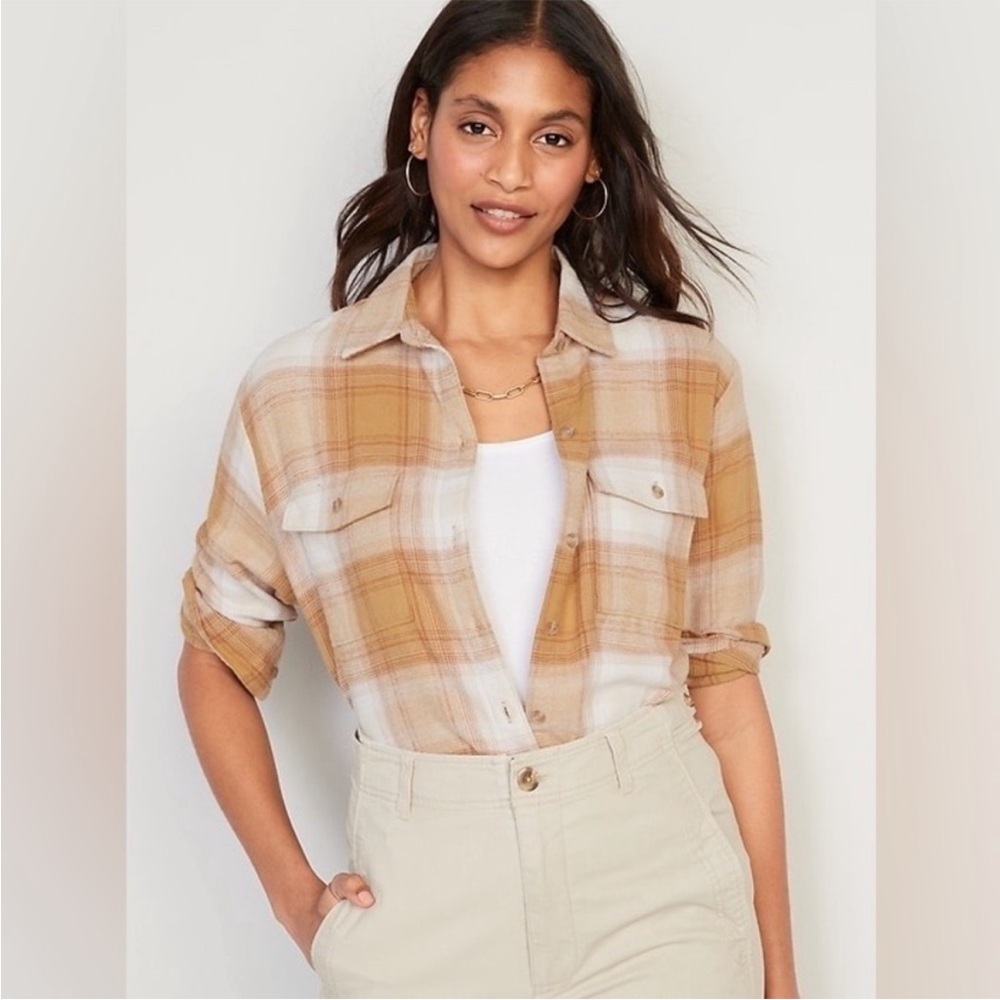 NWT Old Navy Plaid Flannel Boyfriend Button Down Shirt